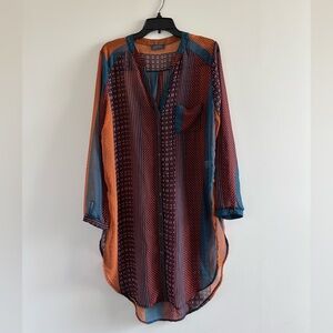 ASTR The Label Dress Chiffon Long Sleeve Abstract Sheer Pocket M Boho Hippie